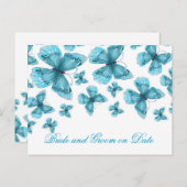 Luxe Blauw Elegant Butterfly Save Date Card Aankondigingskaart (Voorkant / Achterkant)