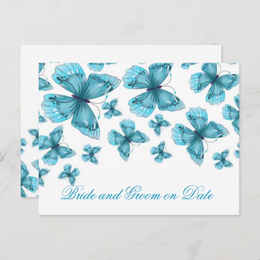 Luxe Blauw Elegant Butterfly Save Date Card Aankondigingskaart (Voorkant / Achterkant)