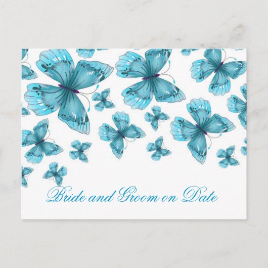 Luxe Blauw Elegant Butterfly Save Date Card Aankondigingskaart (Voorkant)