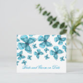 Luxe Blauw Elegant Butterfly Save Date Card Aankondigingskaart (Staand voorkant)