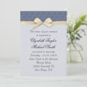 Luxe Blauw Elegant Damast Lint Bruiloft Uitnodigen Kaart (Staand voorkant)