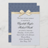 Luxe Blauw Elegant Damast Lint Bruiloft Uitnodigen Kaart (Voorkant / Achterkant)