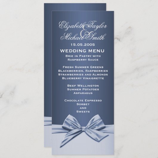 Luxe Blauw Elegant Lint Bruiloft Menu (Voorkant / Achterkant)