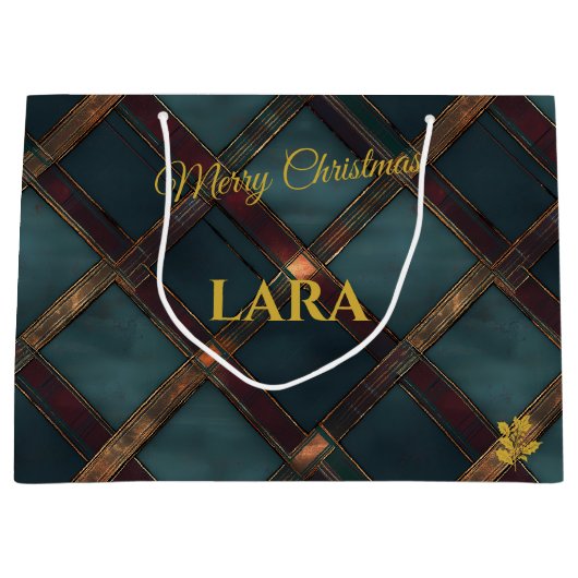 Luxe Blauw en Brons Kerst Custom Groot Cadeauzakje (Voorkant)