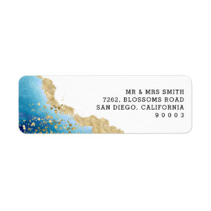 Luxe blauw en Gold Abstract retouradreslabel Etiket