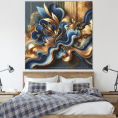Luxe blauw en goud Abstract doek | moderne muur Canvas Afdruk (Insitu (Slaapkamer))