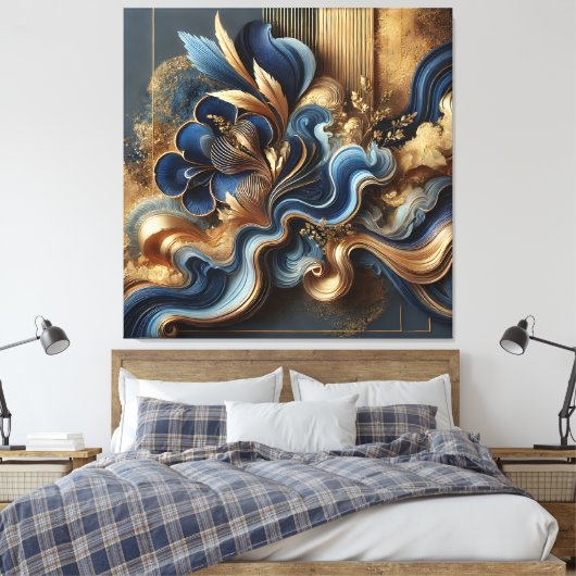 Luxe blauw en goud Abstract doek | moderne muur Canvas Afdruk (Insitu (Slaapkamer))