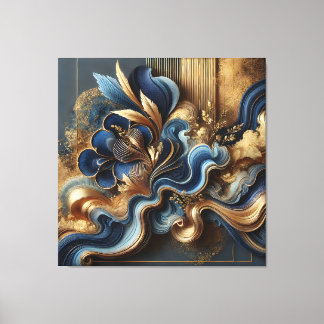 Luxe blauw en goud Abstract doek | moderne muur Canvas Afdruk
