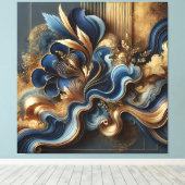 Luxe blauw en goud Abstract doek | moderne muur Canvas Afdruk (Insitu (Houten vloer))