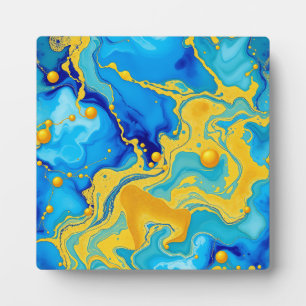 Luxe Blauw en Goud Alcohol Inkt Abstract Fotoplaat