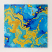Luxe Blauw en Goud Alcohol Inkt Abstract Legpuzzel (Horizontaal)