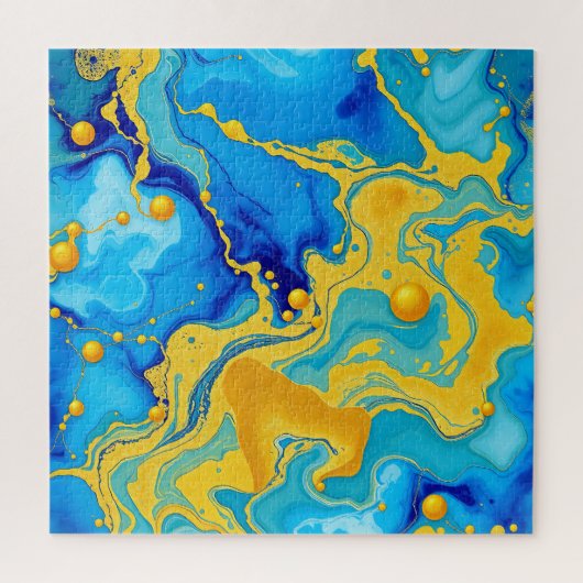 Luxe Blauw en Goud Alcohol Inkt Abstract Legpuzzel (Verticaal)