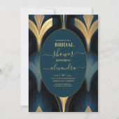 Luxe Blauw en Goud Art Deco Bridal Kaart (Voorkant)