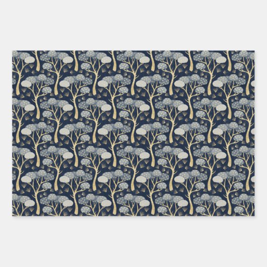 Luxe blauw en goud Art Deco Patroon Inpakpapier Vel (Voorkant 2)