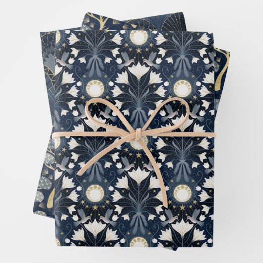 Luxe blauw en goud Art Deco Patroon Inpakpapier Vel (In situ)