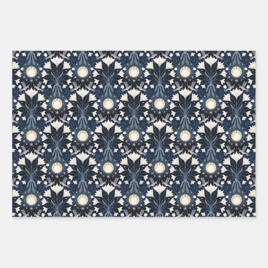 Luxe blauw en goud Art Deco Patroon Inpakpapier Vel (Voorkant)