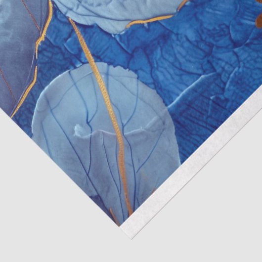 Luxe Blauw en Goud Bloemen Decoupage Tissuepapier (Detail)