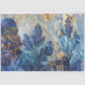 Luxe Blauw en Goud Botanisch Decoupage Tissuepapier (Voorkant)