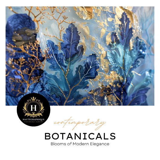 Luxe Blauw en Goud Botanisch Decoupage Tissuepapier