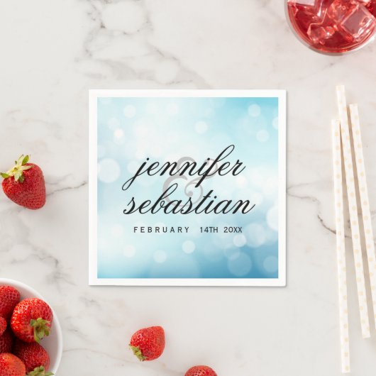 Luxe Blauw glitter bokeh BRUILOFT MONOGRAM Servet (Insitu)