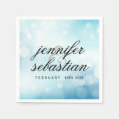 Luxe Blauw glitter bokeh BRUILOFT MONOGRAM Servet (Voorkant)