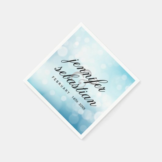Luxe Blauw glitter bokeh BRUILOFT MONOGRAM Servet (Hoek)