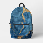 Luxe Blauw & Goud Abstract Leaf Rugzak (Voorkant)