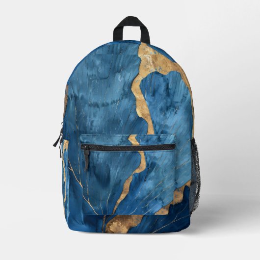 Luxe Blauw & Goud Abstract Leaf Rugzak (Voorkant)