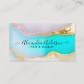 Luxe blauw goud agaat marmeren opaal script visitekaartje (Voorkant)