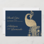 Luxe blauw goud koninklijke pauw elegant Dank u Kaart (Voorkant)
