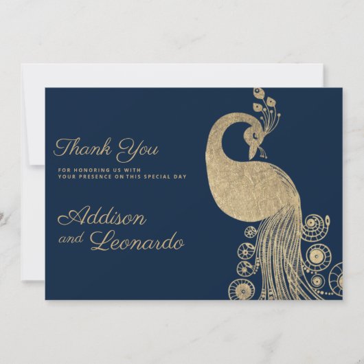 Luxe blauw goud koninklijke pauw elegant Dank u Kaart (Voorkant)