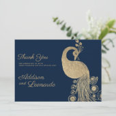 Luxe blauw goud koninklijke pauw elegant Dank u Kaart (Staand voorkant)