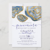 Luxe Blauw Goud Marmeren Agaat Glitter Quinceañera Kaart (Voorkant)