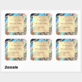 Luxe Blauw Goud Marmeren Geode Patroon Kaars Vierkante Sticker (Vel)