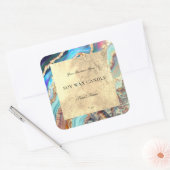 Luxe Blauw Goud Marmeren Geode Patroon Kaars Vierkante Sticker (Envelop)