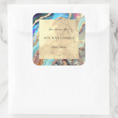 Luxe Blauw Goud Marmeren Geode Patroon Kaars Vierkante Sticker (Tas)