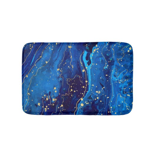 Luxe Blauw Goud Marmeren Textuur Badmat (Voorkant)