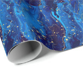 Luxe Blauw Goud Marmeren Textuur Cadeaupapier (Rol Hoek)