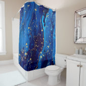 Luxe Blauw Goud Marmeren Textuur Douchegordijn (In situ)