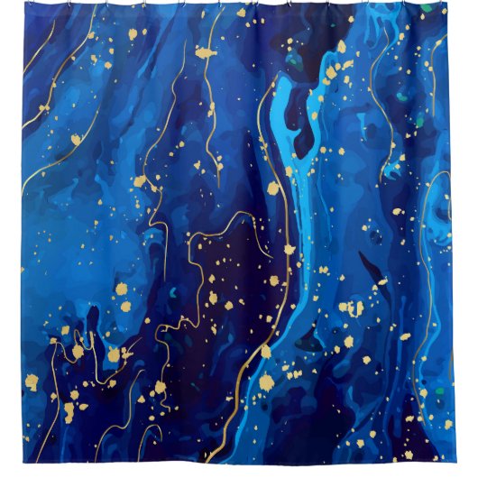 Luxe Blauw Goud Marmeren Textuur Douchegordijn (Voorkant)