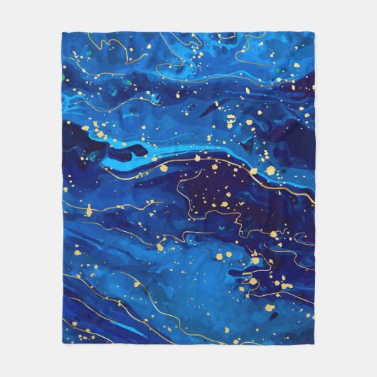 Luxe Blauw Goud Marmeren Textuur Fleece Deken (Voorkant)