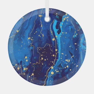 Luxe Blauw Goud Marmeren Textuur Glas Ornament