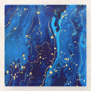 Luxe Blauw Goud Marmeren Textuur Glazen Onderzetter