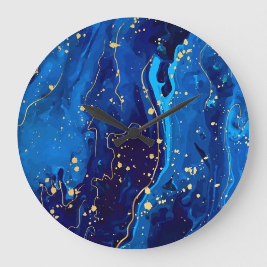 Luxe Blauw Goud Marmeren Textuur Grote Klok (Voorkant)