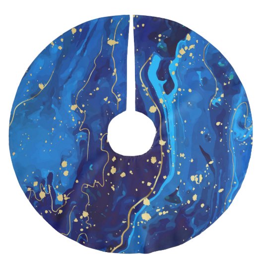 Luxe Blauw Goud Marmeren Textuur Kerstboom Rok (Voorkant)