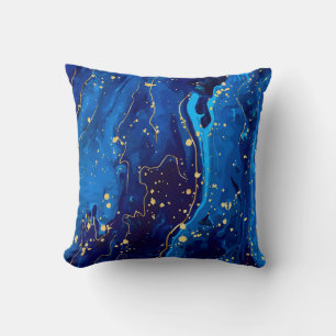 Luxe Blauw Goud Marmeren Textuur Kussen
