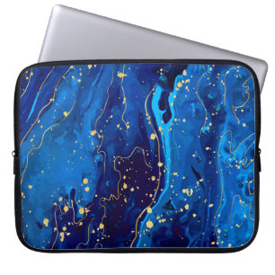 Luxe Blauw Goud Marmeren Textuur Laptop Sleeve