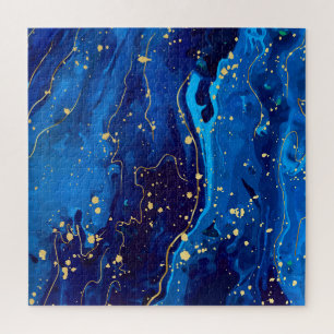 Luxe Blauw Goud Marmeren Textuur Legpuzzel