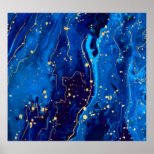 Luxe Blauw Goud Marmeren Textuur Poster (Voorkant)