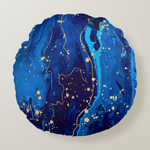 Luxe Blauw Goud Marmeren Textuur Rond Kussen